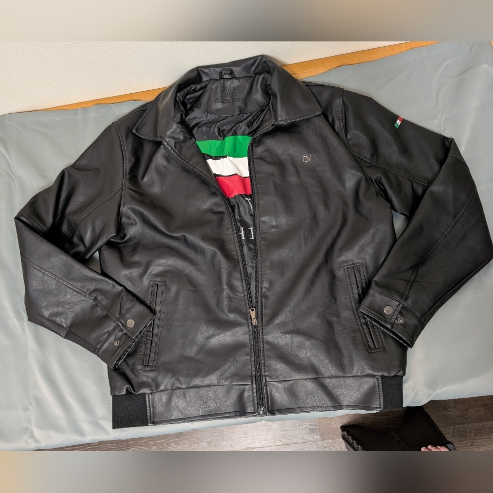 Men's Black Leather Bomber Jacket